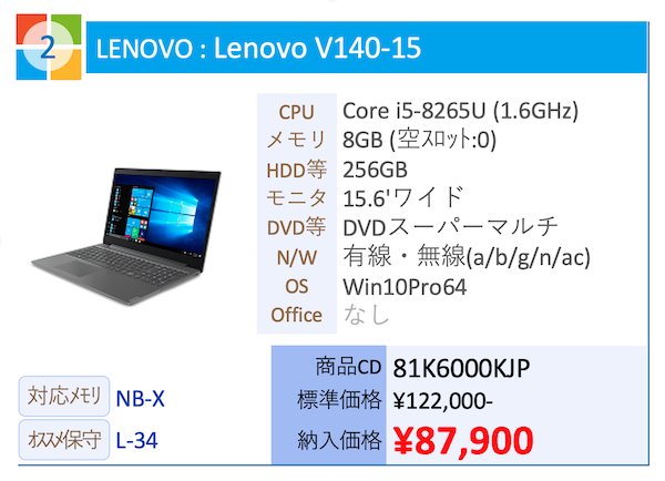 LENOVO : Lenovo V140-15 Core i5-8265U (1.6GHz)