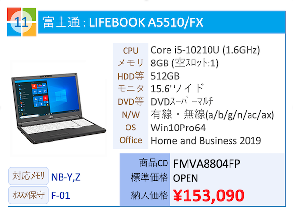 富士通 : LIFEBOOK A5510/FX Core i5-10210U (1.6GHz)