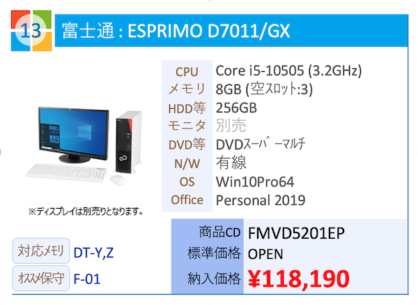 富士通 : ESPRIMO D7011/GX Core i5-10505 (3.2GHz)